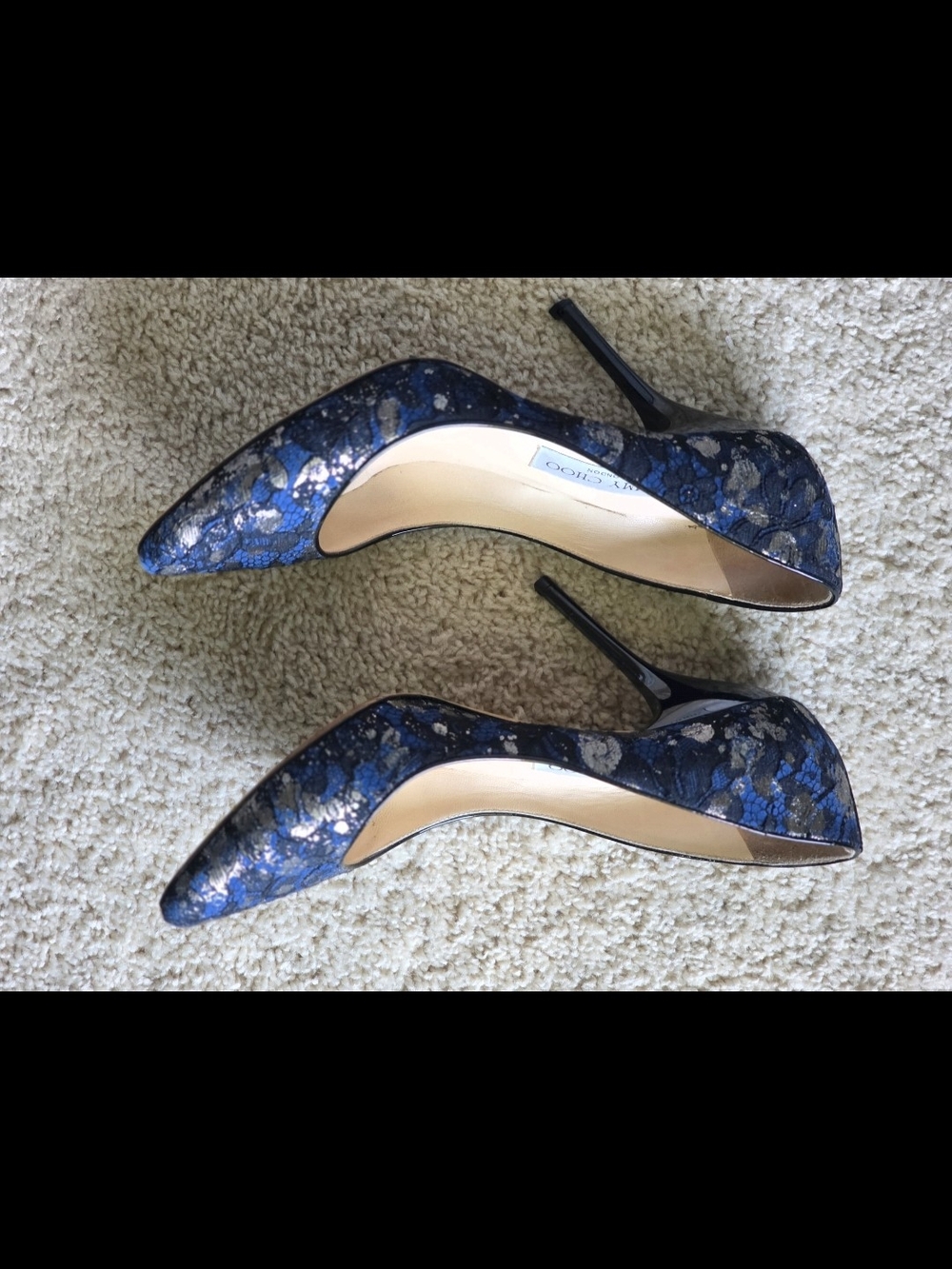 Jimmy Choo Blue and Silver Metallic Splatter Pointed Pump - Picture 5 of 7